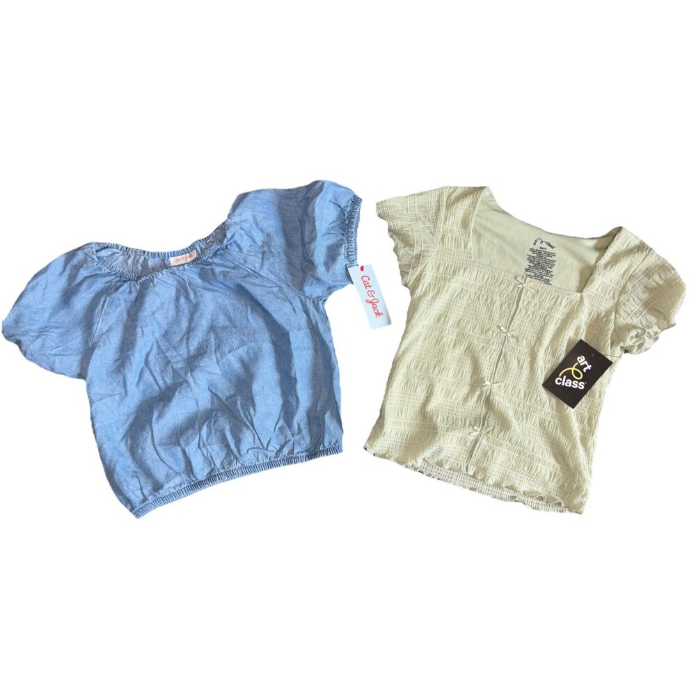 Cat & Jack Art Class Girls Blue Green Short Sleeve Pullover T-Shirt Bundle M